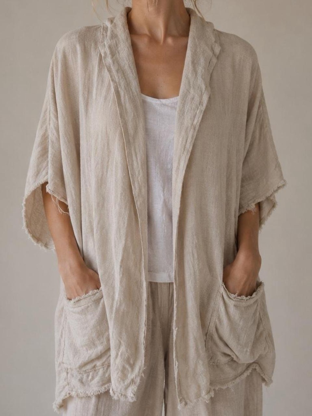 Match Point Mesh Linen Beige Cardigan Jacket Large Lagenlook Artsy Coastal Boho